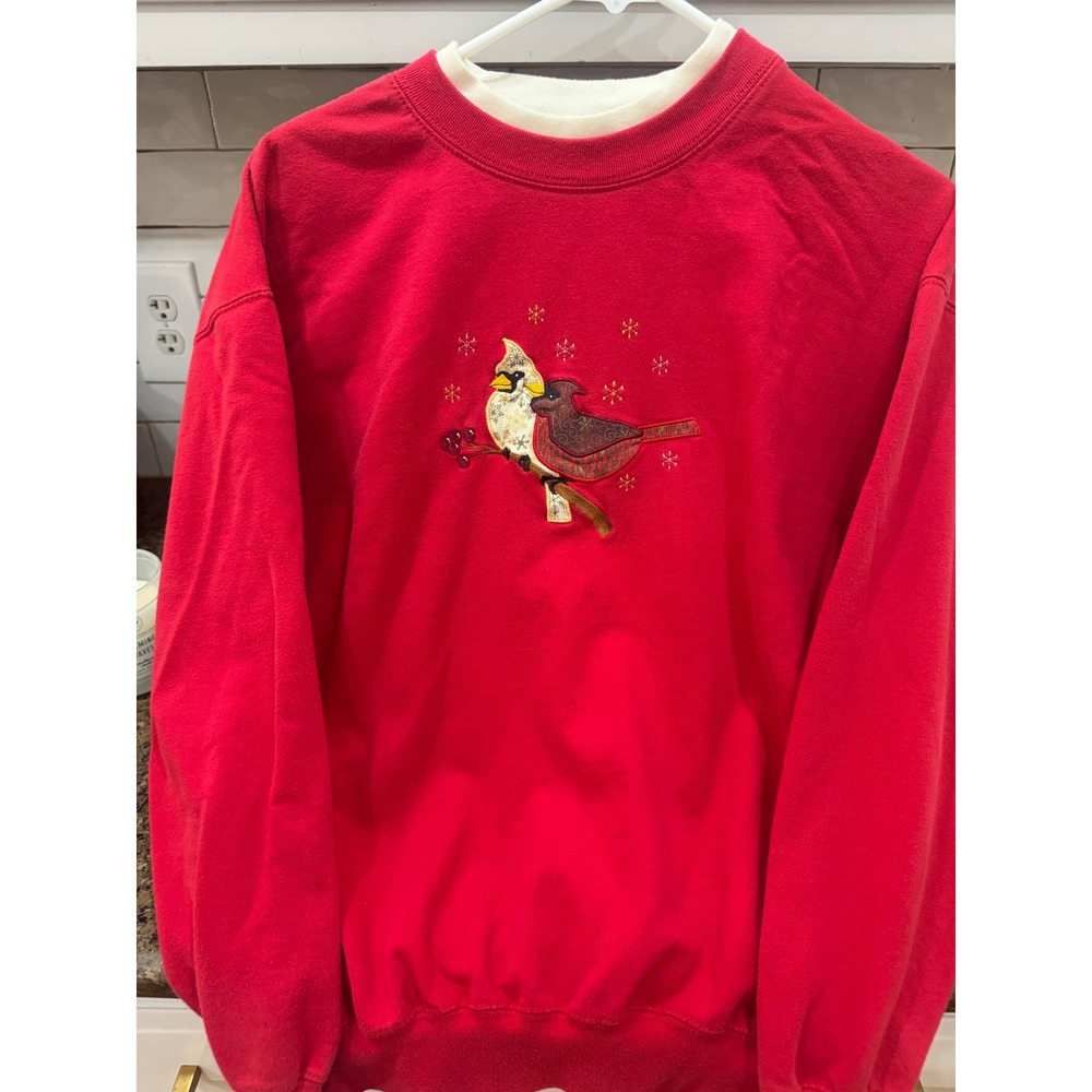 M&C Sportswear Red Cardinal Embroidered Sweatshirt Mock Neck Vintage Medium - Picture 1 of 9